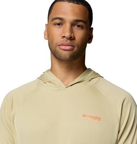 سترة بغطاء للرأس PFG Terminal Tackle للرجال من Columbia بأكمام طويلة لصيد السمك، شعار Serpentine/Spark Orange، بطول 3X in Saudi Arabia