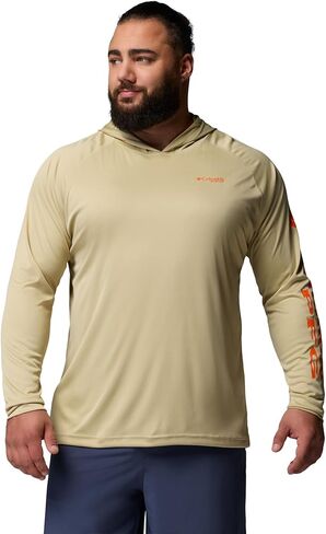 سترة بغطاء للرأس PFG Terminal Tackle للرجال من Columbia بأكمام طويلة لصيد السمك، شعار Serpentine/Spark Orange، بطول 3X in Saudi Arabia