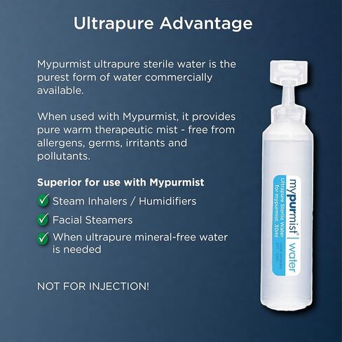 عبوات مياه معقمة فائقة النقاء من مايبورميست لأجهزة استنشاق البخار وأجهزة بخار الوجه، مقطرة مزدوجة، عبوات محكمة الغلق، صندوق 20 × 30 مل (600 مل) in Kuwait
