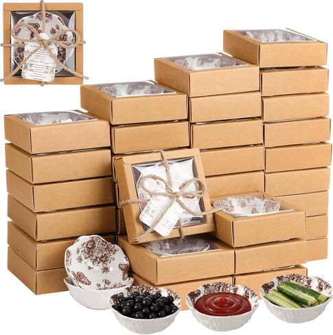30 Pack Wedding Favors for Guests Small Ceramic Bowls Bulk Gifts Set 3.3 Inch Blue Floral Design Mini Dipping Bowl Sauce Dish with Cards Box for Party Shower Favor Souvenir in Saudi Arabia