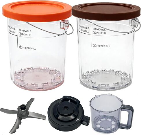 Replacement Paddle, Outer Bowl with Lid,2pcs Pint with Lid, compatible with Ninja Creami Ice Cream Maker: NC500, NC501, NC501H, NC501HBL and NC501HGN Series in Kuwait