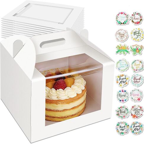 10 قطع من علب الكيك مقاس 10 بوصة بمقبض، صندوق كيك بطول 10 × 10 × 8 بوصة مع نافذة للكعك ذو الطبقات، حامل الكيك لحاوية إخراج المخبوزات، صناديق مخبز كبيرة بيضاء للخبز وحفلات الزفاف وأعياد الميلاد والحفلات in Kuwait