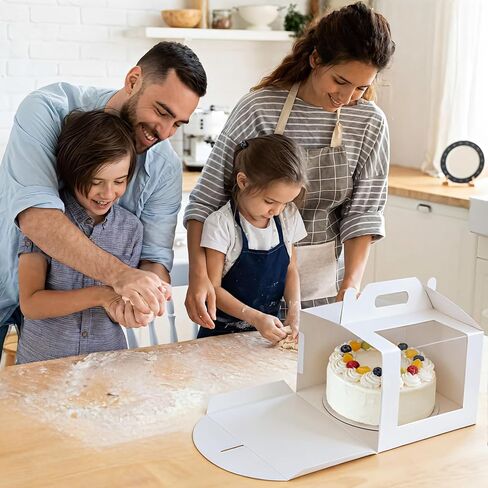 10 قطع من علب الكيك مقاس 10 بوصة بمقبض، صندوق كيك بطول 10 × 10 × 8 بوصة مع نافذة للكعك ذو الطبقات، حامل الكيك لحاوية إخراج المخبوزات، صناديق مخبز كبيرة بيضاء للخبز وحفلات الزفاف وأعياد الميلاد والحفلات in Kuwait