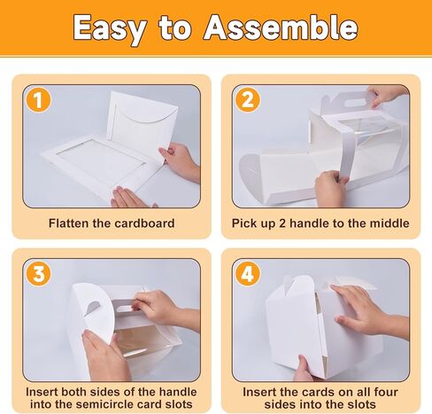 10 قطع من علب الكيك مقاس 10 بوصة بمقبض، صندوق كيك بطول 10 × 10 × 8 بوصة مع نافذة للكعك ذو الطبقات، حامل الكيك لحاوية إخراج المخبوزات، صناديق مخبز كبيرة بيضاء للخبز وحفلات الزفاف وأعياد الميلاد والحفلات in Kuwait