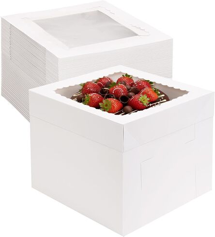 TOMNK 30 عبوة من علب الكيك مقاس 25.4 سم، 25.4 × 25.4 × 20.32 سم حاويات مخبز حامل الكيك الأبيض، صناديق مخبوزات للاستعمال مرة واحدة لعيد الحب وعيد الأم للكعك والكعك والفطائر والمعجنات in Kuwait