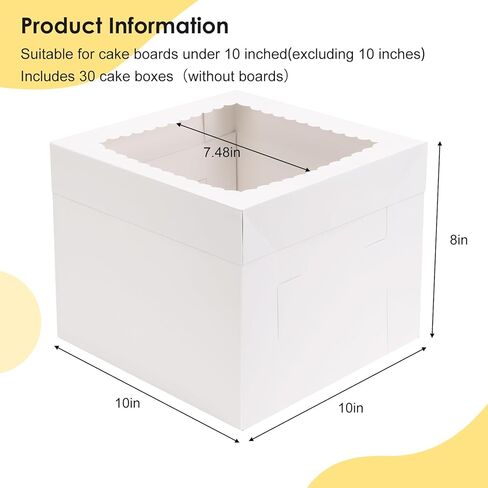 TOMNK 30 عبوة من علب الكيك مقاس 25.4 سم، 25.4 × 25.4 × 20.32 سم حاويات مخبز حامل الكيك الأبيض، صناديق مخبوزات للاستعمال مرة واحدة لعيد الحب وعيد الأم للكعك والكعك والفطائر والمعجنات in Kuwait
