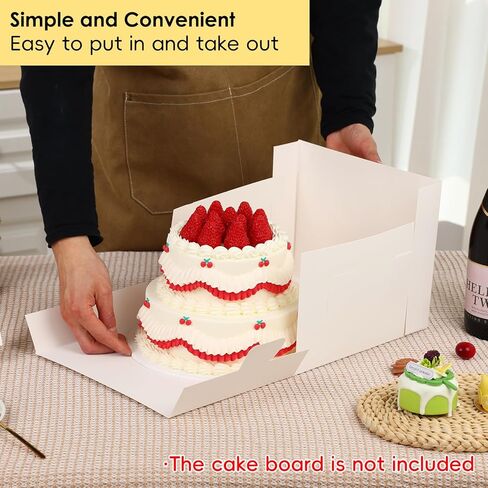 TOMNK 30 عبوة من علب الكيك مقاس 25.4 سم، 25.4 × 25.4 × 20.32 سم حاويات مخبز حامل الكيك الأبيض، صناديق مخبوزات للاستعمال مرة واحدة لعيد الحب وعيد الأم للكعك والكعك والفطائر والمعجنات in Kuwait