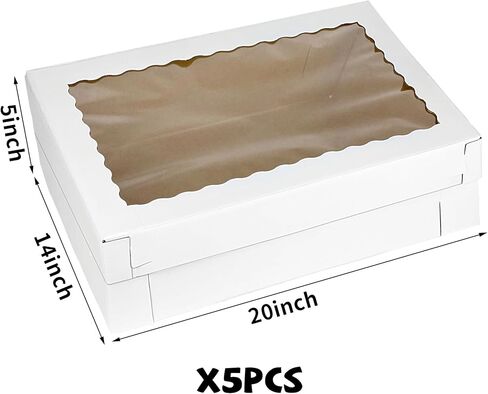 KEEPARTY 5 قطع 20 × 14 × 4 بوصة صندوق كعكة مع نافذة صندوق كعكة مستطيل مموج كبير صناديق الخبز لحفلات الزفاف وأعياد الميلاد والاحتفالات in Saudi Arabia
