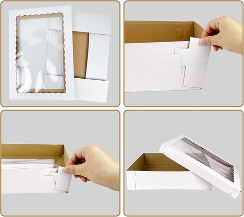 KEEPARTY 5 قطع 20 × 14 × 4 بوصة صندوق كعكة مع نافذة صندوق كعكة مستطيل مموج كبير صناديق الخبز لحفلات الزفاف وأعياد الميلاد والاحتفالات in Saudi Arabia
