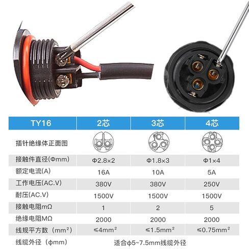 TY16 2 Pin 16A Power Electrical Connector, Threaded Panel Mount Female Socket, Male Cable Plug, Screw Terminal for Waterproof Quick Disconnect Outdoor Device Boat Marine in Saudi Arabia