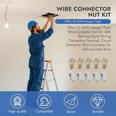 10 قطع ترقية 6 AWG T-Type سلك موصل طقم صواميل، 60A محطة أسلاك سريعة، موصل سلك دائرة مقاومة للحرارة العالية، موصل لصق مقاوم للاهتزاز للسيارات والبحرية والدوائر المنزلية in Kuwait