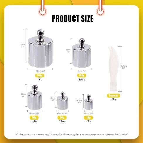 8 Pcs Precision Scale Calibration Weight Set, 10g 2x20g 50g 2x100g 200g Grams Steel Weights Calibration with Tweezers for Digital Balance Scale, Jewellery Scale, M2 Class(Totally 500g) in Saudi Arabia