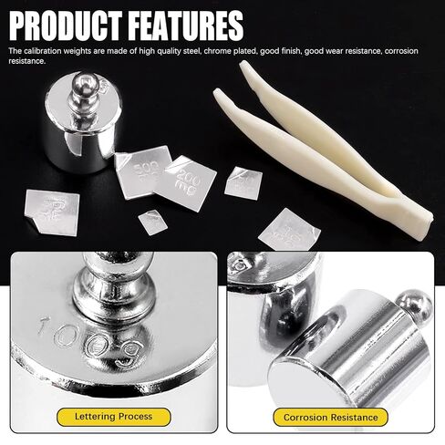 8 Pcs Precision Scale Calibration Weight Set, 10g 2x20g 50g 2x100g 200g Grams Steel Weights Calibration with Tweezers for Digital Balance Scale, Jewellery Scale, M2 Class(Totally 500g) in Saudi Arabia