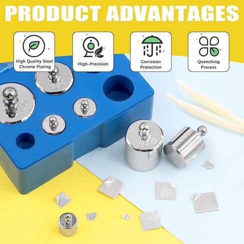 8 Pcs Precision Scale Calibration Weight Set, 10g 2x20g 50g 2x100g 200g Grams Steel Weights Calibration with Tweezers for Digital Balance Scale, Jewellery Scale, M2 Class(Totally 500g) in Saudi Arabia