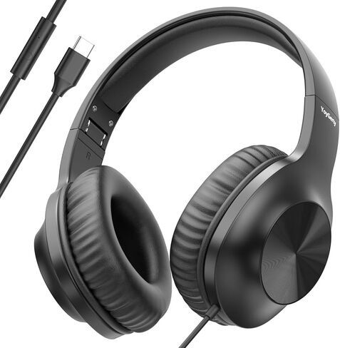 2025 ترقية سماعات رأس USB من النوع C ، سماعات الرأس الزائدة مع الميكروفون والتحكم في مستوى الصوت الاستريو القابل للطي للهواتف الذكية اللوحي (أسود) in Kuwait