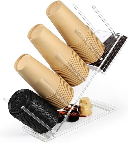 Disposable Coffee Cups Holder, Large Acrylic Organizer for 20oz, 24oz, 32oz Disposable Paper & Plastic Cups Holder Stand On Home Countertop Store Office Coffee Station(Type A) in Kuwait