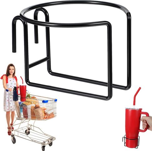 Shopping Cart Cup Holder,Hanging Cup Holder Stainless Steel Pack of 1 for Sports Bottles and Coffee Accessories Outdoor Shopping Caravans Travel Black in Kuwait