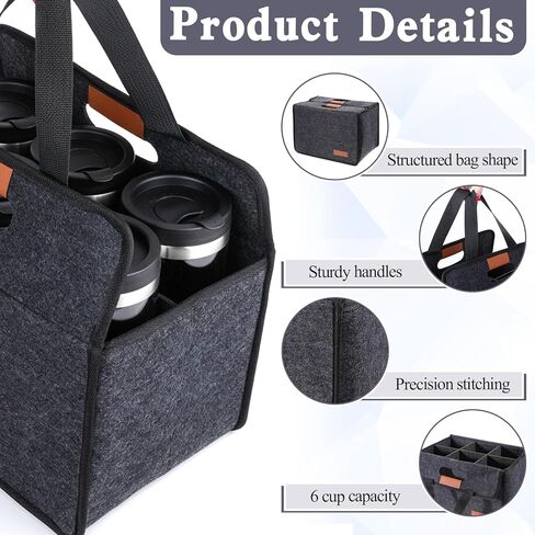 حامل مشروبات مكون من 6 أكواب بمقبض، حامل مشروبات معزول قابل لإعادة الاستخدام للسيارة، حقيبة حامل أكواب القهوة قابلة للطي وحقيبة حامل أكواب القهوة المحمولة للتوصيل والسفر والخروج in Kuwait