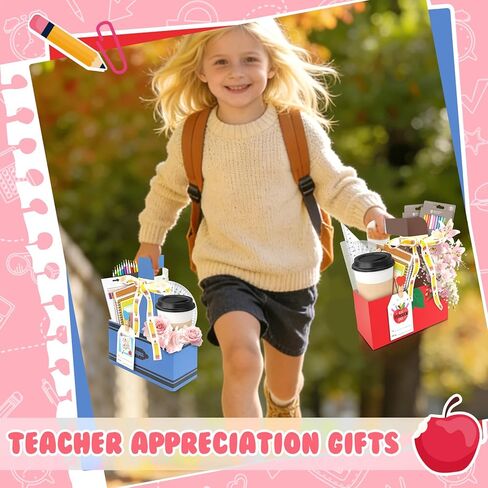 TREWAVE 24 مجموعة من هدايا تقدير المعلمين، 2 كوب حامل مشروبات بمقبض، حامل أكواب قهوة للاستعمال مرة واحدة مع بطاقات شكر ومشابك وشريط، مجموعة علبة من الورق المقوى مكونة من كوبين لمستلزمات حفلات التخرج in Kuwait