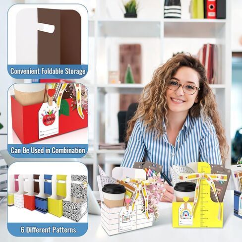 TREWAVE 24 مجموعة من هدايا تقدير المعلمين، 2 كوب حامل مشروبات بمقبض، حامل أكواب قهوة للاستعمال مرة واحدة مع بطاقات شكر ومشابك وشريط، مجموعة علبة من الورق المقوى مكونة من كوبين لمستلزمات حفلات التخرج in Kuwait