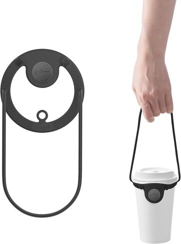 BONE Cup Tie 2, Portable Coffee Cup Carrier with Handle Strap, Silicone Boba Tea Cup Holder with Straw Ring & Foldable Strap Design, Reusable Drink Carrier for Traveling and Take Out (Black) in Saudi Arabia