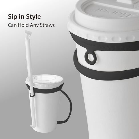 BONE Cup Tie 2, Portable Coffee Cup Carrier with Handle Strap, Silicone Boba Tea Cup Holder with Straw Ring & Foldable Strap Design, Reusable Drink Carrier for Traveling and Take Out (Black) in Saudi Arabia