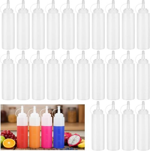 28 Pack 8 oz Plastic Sqeeze Bottles Leak Proof Multiporpose Squirt Bottles with Twist Top Cap for Sauces Ketchup Condiment BBQ Syrup Dressing Paint Grilling Crafts Olive Oil in Saudi Arabia