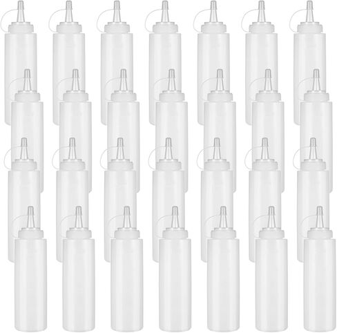 28 Pack 8 oz Plastic Sqeeze Bottles Leak Proof Multiporpose Squirt Bottles with Twist Top Cap for Sauces Ketchup Condiment BBQ Syrup Dressing Paint Grilling Crafts Olive Oil in Saudi Arabia