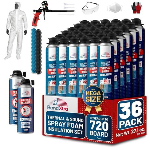 مجموعة عزل رغوة الرش (18 × 32.80 أونصة/930 جرام - 480 قدم لوح)، رغوة لاصقة ذاتية التمدد، خلية مغلقة عزل حراري ورذاذ صوتي مع منظف ومسدس توزيع - 18 عبوة in Kuwait