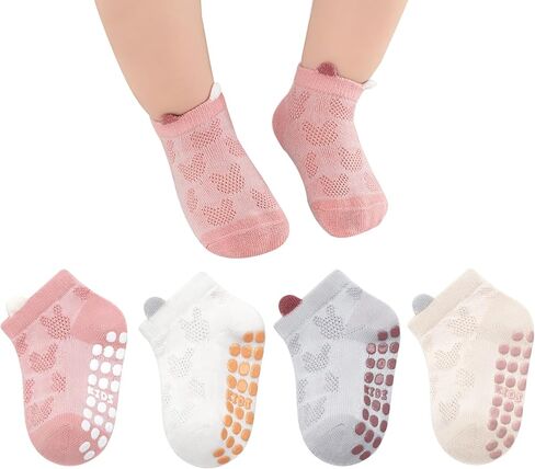Baby Toddler Girls Boys Non Slip Grip Socks with Cute Ears Breathable Mesh Soft Anti-Skid Ankle Socks for Crawling & Walking in Kuwait