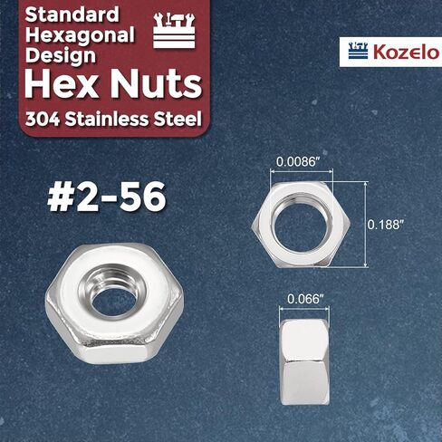 50pcs Hex Nuts - [#2-56] 304 Stainless Steel (A2-70) Hardware Standard Inch Coarse Thread Metal Nuts for Precious Electronics Mechanical Fastening, Bright Finish, Silver in Kuwait