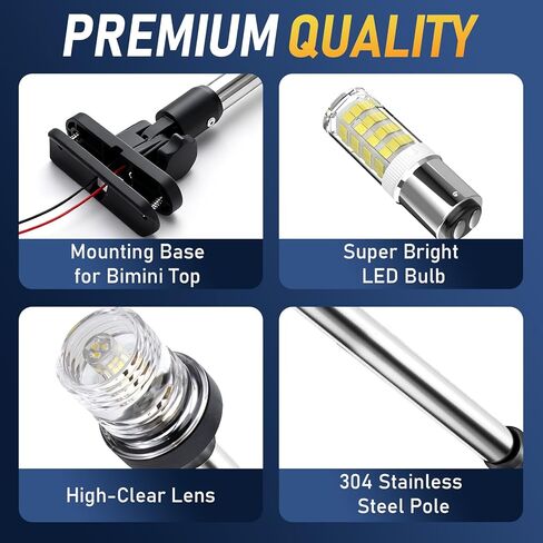 16 بوصة ضوء قارب عائم لأعلى بيميني، ضوء مرساة LED مقاوم للماء، 3 نانومتر أبيض قابل للطي للأسفل الخلفي أضواء الملاحة على شكل عائم بيميني لقارب الصيد، قوارب جون والصغيرة (12-24 فولت) in Saudi Arabia
