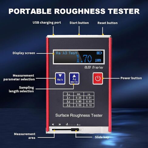 Professional Roughness Meter Gauging Profilometer with Data Storage, Multiple Measurement Parameters (Ra, Rz, Rq, Rt), OLED Color Display for Accurate Surface Analysis in Saudi Arabia
