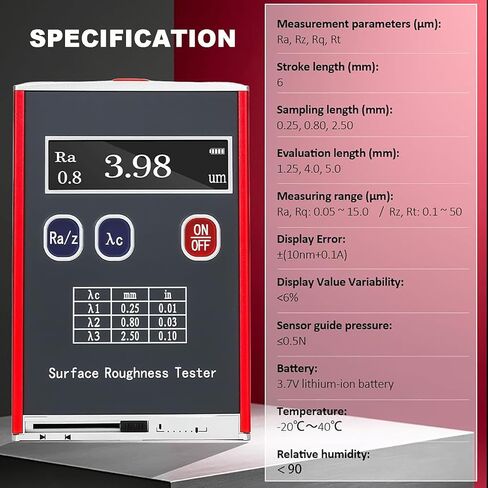 Professional Roughness Meter Gauging Profilometer with Data Storage, Multiple Measurement Parameters (Ra, Rz, Rq, Rt), OLED Color Display for Accurate Surface Analysis in Saudi Arabia