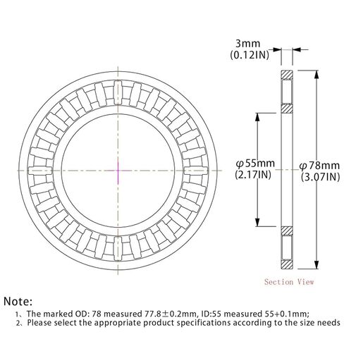 مجموعتان من محامل إبرة الدفع AXK5578 مع 4 غسالات، محمل الدفع ID55mm OD78mm، عرض 3 مم؛ محمل صناعي للمعدات الصناعية الروبوتية للسيارات وما إلى ذلك، AXK5578+2AS in Kuwait
