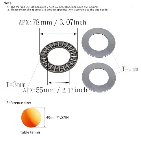 مجموعتان من محامل إبرة الدفع AXK5578 مع 4 غسالات، محمل الدفع ID55mm OD78mm، عرض 3 مم؛ محمل صناعي للمعدات الصناعية الروبوتية للسيارات وما إلى ذلك، AXK5578+2AS in Kuwait