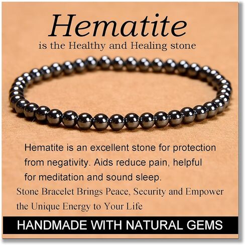 Massive Beads Hematite - Health and Healing Stone - Handmade Yoga Stretch Elastic Bracelet Natural Stone Crystal Healing Power Energy Gifts for Unisex Adult 4mm in Kuwait