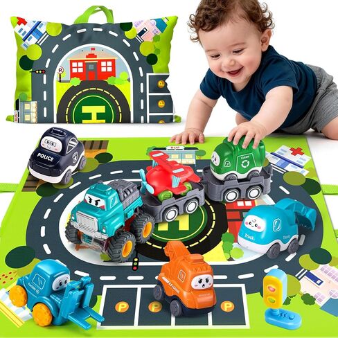 Big Cartoon Truck Car Toys for 1 Year Old Boy with Playmat/Storage Bag|Baby and Toddler Toys 12-18 Months & Age 1-2|1st Birthday Gift for 1 2 Year Old Boy in Kuwait