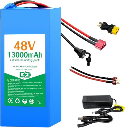 48V Battery, 13AH 15AH 20AH Battery with 40A BMS for 0-1500W Motor, with 3A Char-ger, XT60/T-Plug, Connector (48V 20AH (200-1500W)) in Saudi Arabia