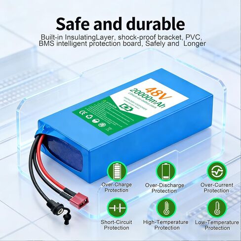 48V Battery, 13AH 15AH 20AH Battery with 40A BMS for 0-1500W Motor, with 3A Char-ger, XT60/T-Plug, Connector (48V 20AH (200-1500W)) in Saudi Arabia