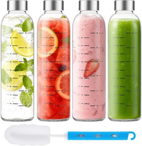 Glass Juice Bottles with Lids Set of 2, 17 oz Reusable Glass Water Bottles with Stainless Steel Caps, BPA Free,Leak Proof,Dishwasher Safe,for Refrigerator, Juicing, Iced Coffee, Cold Brew in Saudi Arabia