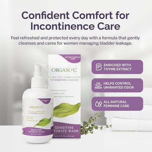 Organyc Feminine Wash for Incontinence, Gentle Intimate Wash for Women with Thyme Extract, Feminine Hygiene Supplies, 8.5 fl oz in Kuwait