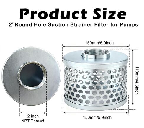 مصفاة شفط بفتحة مستديرة مقاس 2 بوصة للمضخات، مصفاة شفط مضخة مطلية بالفولاذ الكربوني NPT لإزالة قمامة الحطام مما يقلل من دخول المواد الصلبة in Kuwait