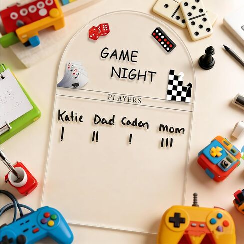لوحة نتائج الألعاب الشخصية، لوحة نتائج ليلية للعبة عائلية مخصصة، متتبع النتائج الليلية للعبة منقوش بالأكريليك، لوحة نتائج ألعاب أكريليك قابلة لإعادة الاستخدام، مثالية لغرف الألعاب والتجمعات العائلية (5 بوصات × 7 بوصات) in Kuwait