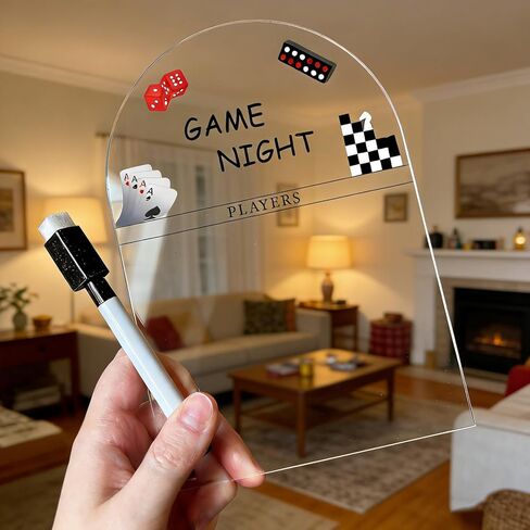 لوحة نتائج الألعاب الشخصية، لوحة نتائج ليلية للعبة عائلية مخصصة، متتبع النتائج الليلية للعبة منقوش بالأكريليك، لوحة نتائج ألعاب أكريليك قابلة لإعادة الاستخدام، مثالية لغرف الألعاب والتجمعات العائلية (5 بوصات × 7 بوصات) in Kuwait