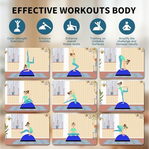 كرة توازن قابلة للطي من Vtory، مدرب توازن نصف الكرة، كرة ثبات بسعة 1300 رطل، نصف كرة يوجا 23.5 بوصة، مع حزام مقاومة ومضخة قدم، مانعة للانزلاق in Kuwait