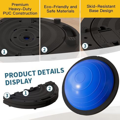 كرة توازن قابلة للطي من Vtory، مدرب توازن نصف الكرة، كرة ثبات بسعة 1300 رطل، نصف كرة يوجا 23.5 بوصة، مع حزام مقاومة ومضخة قدم، مانعة للانزلاق in Kuwait