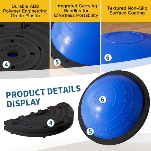 كرة توازن قابلة للطي من Vtory، مدرب توازن نصف الكرة، كرة ثبات بسعة 1300 رطل، نصف كرة يوجا 23.5 بوصة، مع حزام مقاومة ومضخة قدم، مانعة للانزلاق in Kuwait