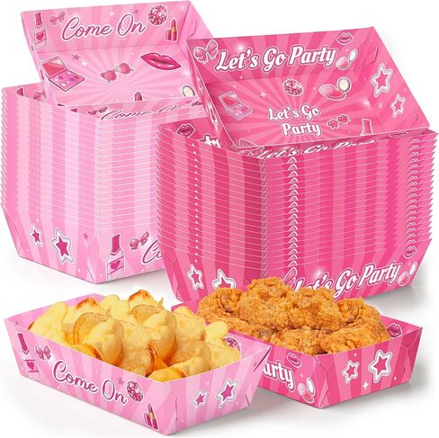 50 عبوة من صواني الطعام الورقية لتزيين حفلات عيد ميلاد فتاة وردية - لوازم ليلة الفيلم والوجبات الخفيفة التي تستخدم لمرة واحدة للأميرة راعية البقر الفشار ناتشو ديكور in Kuwait