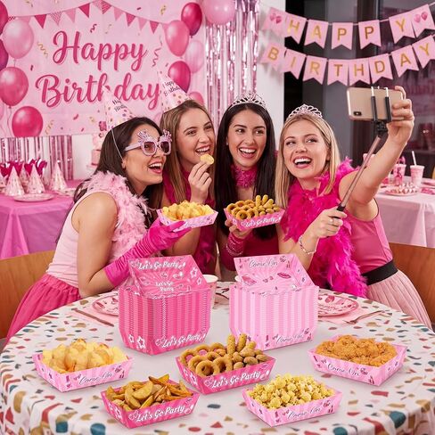 50 عبوة من صواني الطعام الورقية لتزيين حفلات عيد ميلاد فتاة وردية - لوازم ليلة الفيلم والوجبات الخفيفة التي تستخدم لمرة واحدة للأميرة راعية البقر الفشار ناتشو ديكور in Kuwait